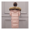 Winter Hooded Middle Long Slim Racoon Down Coat Woman   pink   S - Mega Save Wholesale & Retail - 3