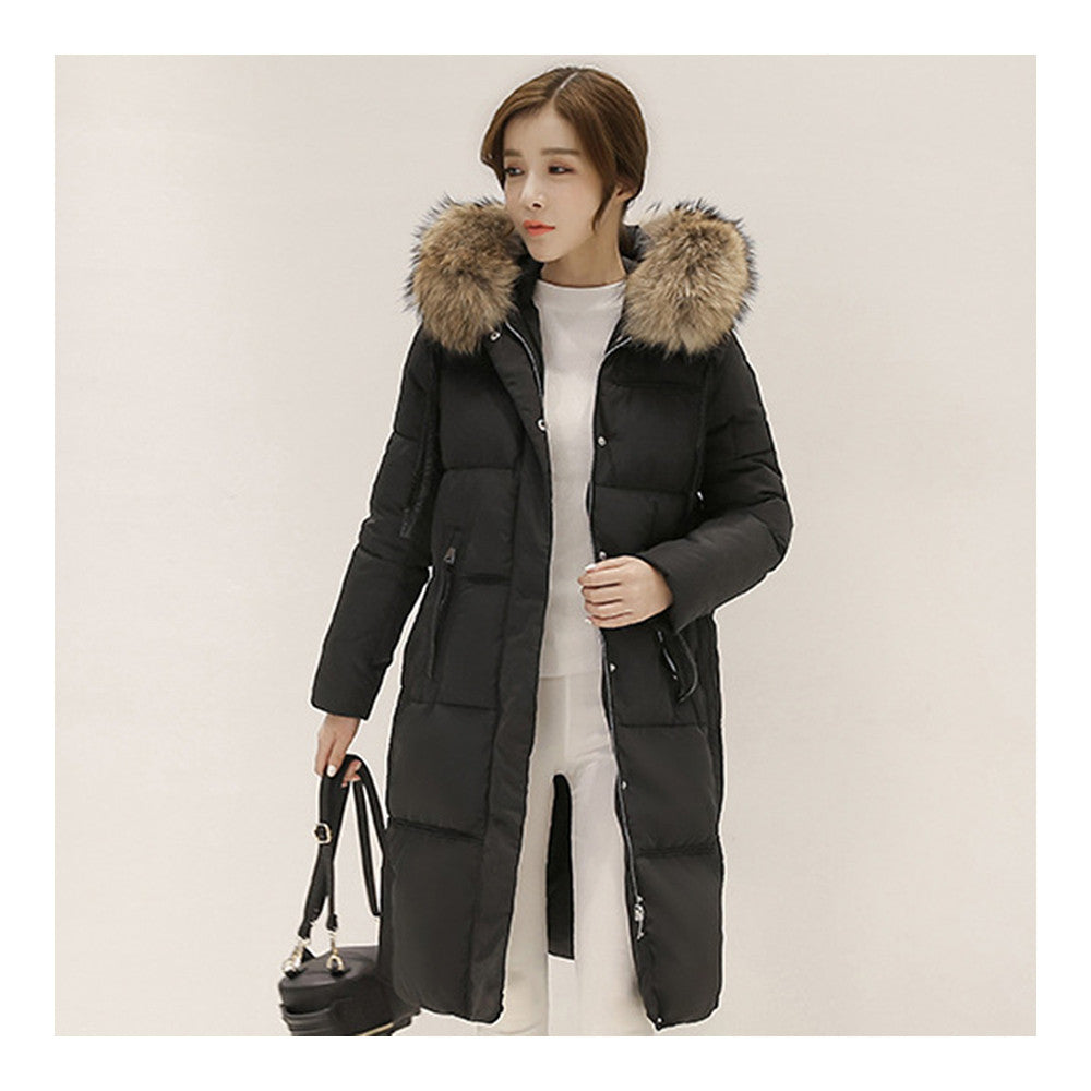 Winter Hooded Middle Long Slim Racoon Down Coat Woman   black   S - Mega Save Wholesale & Retail - 1