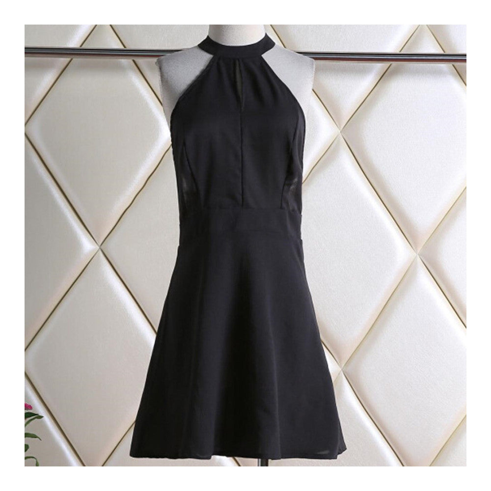 Sleeveless Lace Splicing Sexy Halter Dress   S - Mega Save Wholesale & Retail - 1