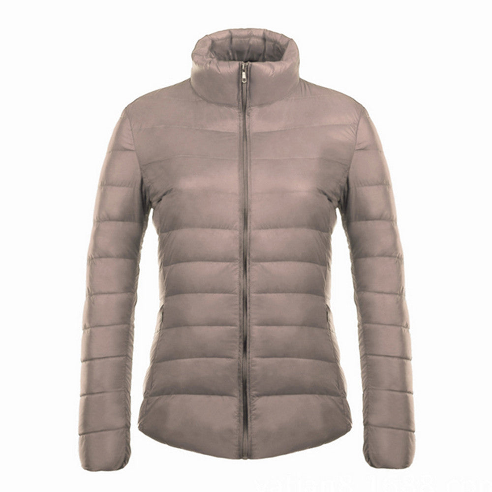 Woman Stand Collar Thin Light Down Coat Slim    light Camel   S - Mega Save Wholesale & Retail - 1