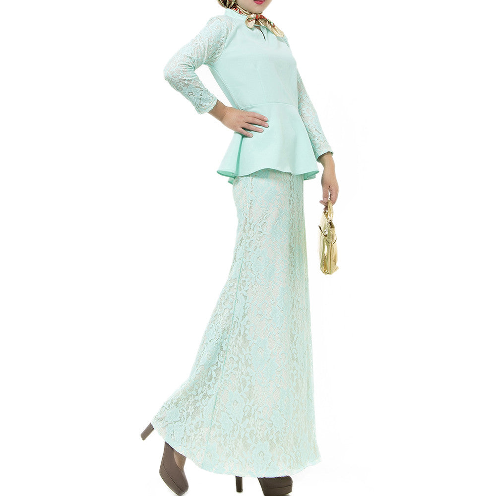 Muslim Lace Suit Malaysian Women Garments Dress   green   M