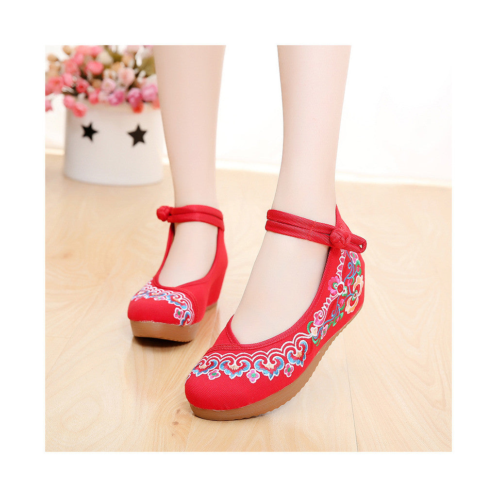 2016 Spring Embroidered Shoes High Heeled Shoes Square Dacne Manual Embroidery National Style Dancing Shoes   red - Mega Save Wholesale & Retail