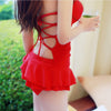 Women Backless Drape Pure Color Swimsuit Swimwear Bathing Suit  red - Mega Save Wholesale & Retail - 3