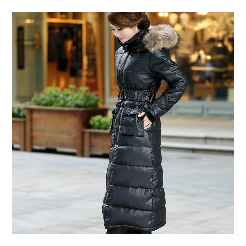 Big Fur Collar Plus Size Extra Long Thick Slim Down Coat   black    S - Mega Save Wholesale & Retail - 2