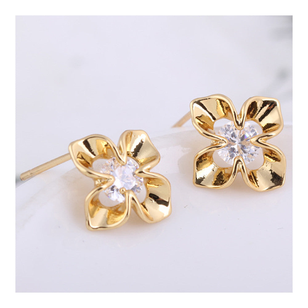 Flower 18K Gold Galvanized Austrian Zircon Ear Studs    white - Mega Save Wholesale & Retail - 2