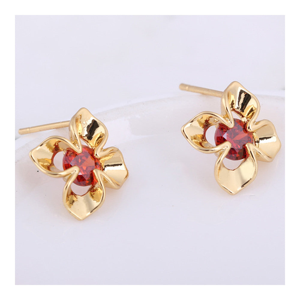 Flower 18K Gold Galvanized Austrian Zircon Ear Studs    red - Mega Save Wholesale & Retail - 2