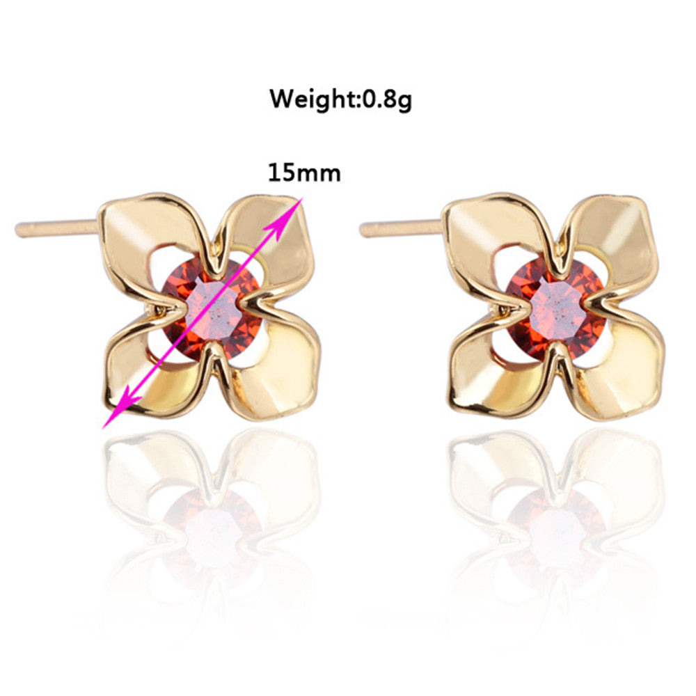 Flower 18K Gold Galvanized Austrian Zircon Ear Studs    purple - Mega Save Wholesale & Retail - 4