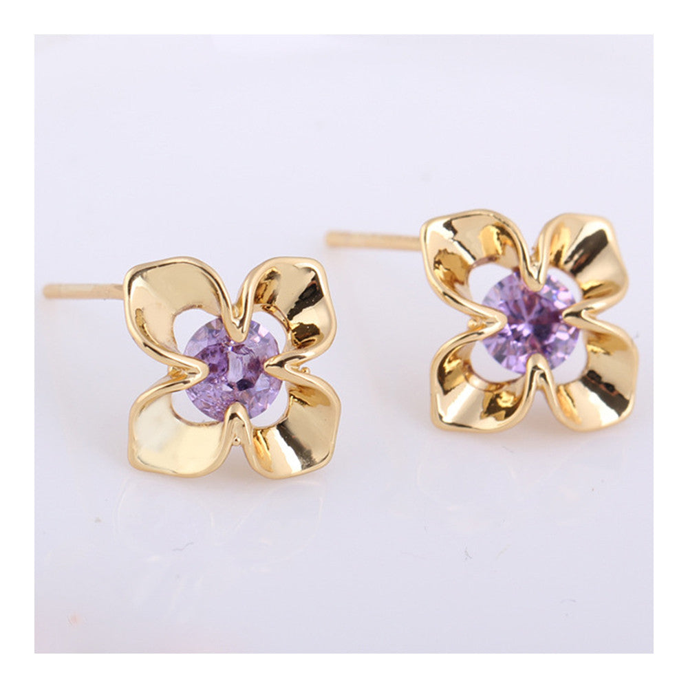 Flower 18K Gold Galvanized Austrian Zircon Ear Studs    purple - Mega Save Wholesale & Retail - 2