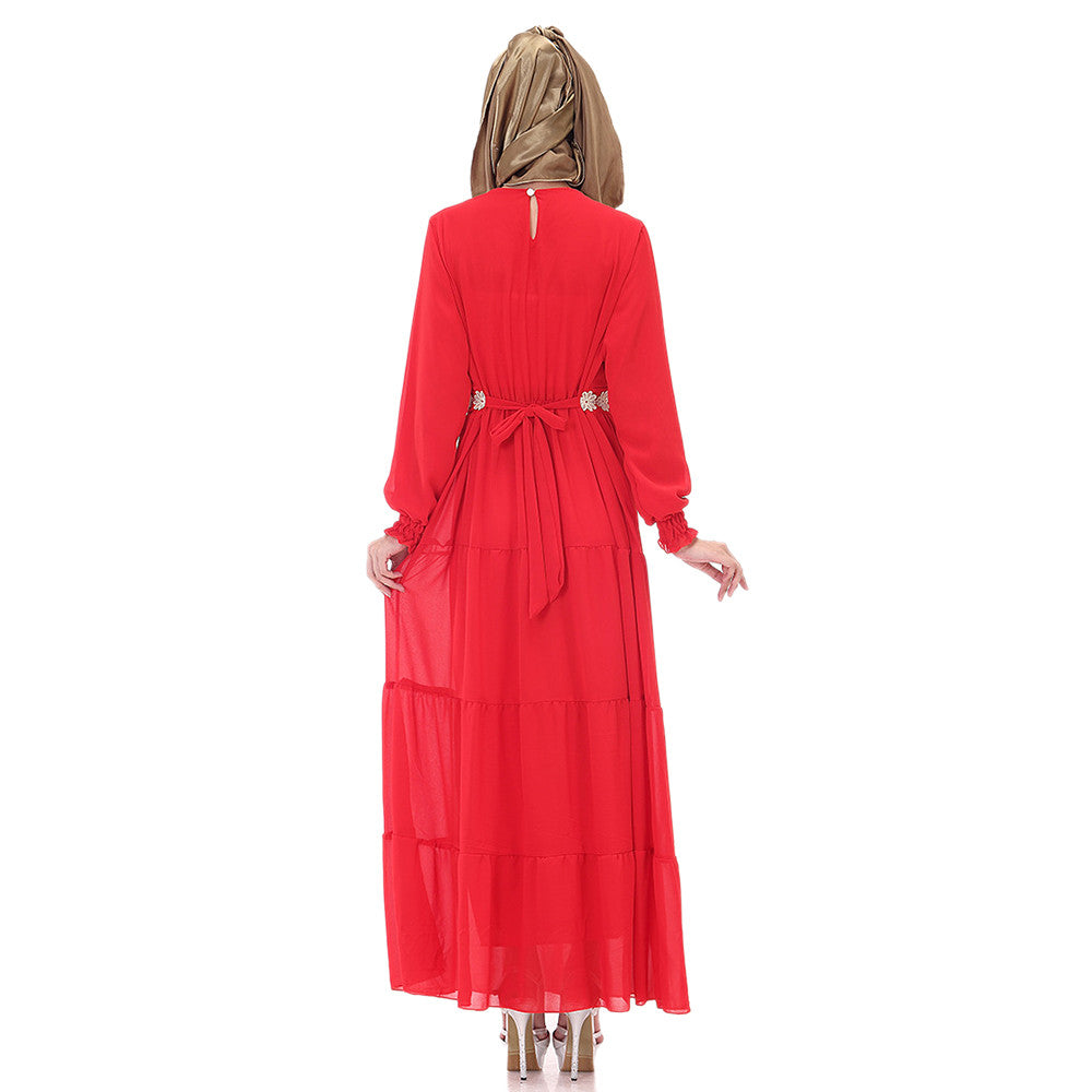 Muslim Chiffon Long Dress Sunday Clothes Long Sleeve  red - Mega Save Wholesale & Retail - 3
