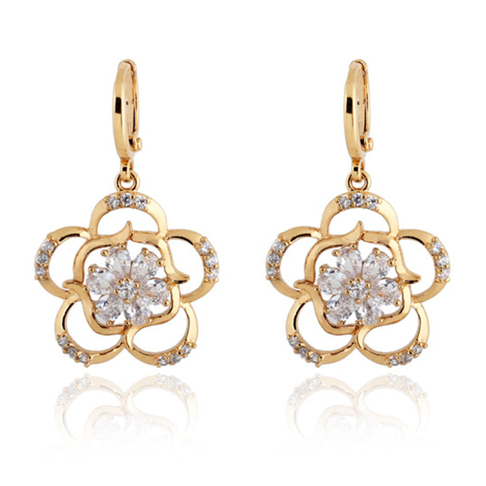 Flower Earrings 18K Gold Galvanized Zircon   white - Mega Save Wholesale & Retail - 1