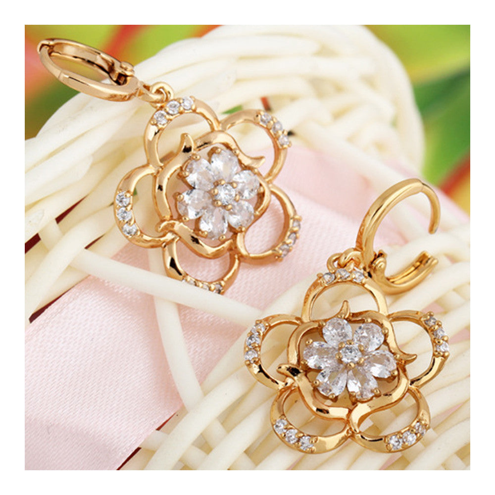 Flower Earrings 18K Gold Galvanized Zircon   white - Mega Save Wholesale & Retail - 2