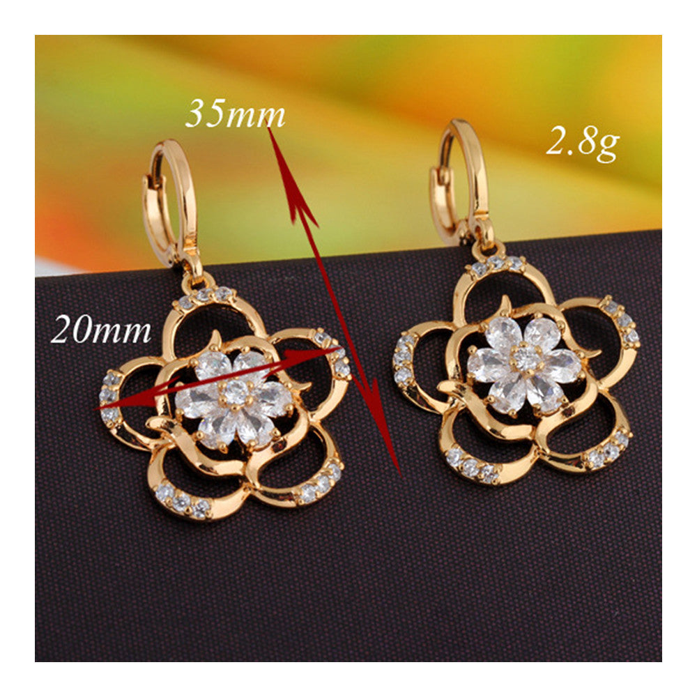Flower Earrings 18K Gold Galvanized Zircon   red - Mega Save Wholesale & Retail - 2