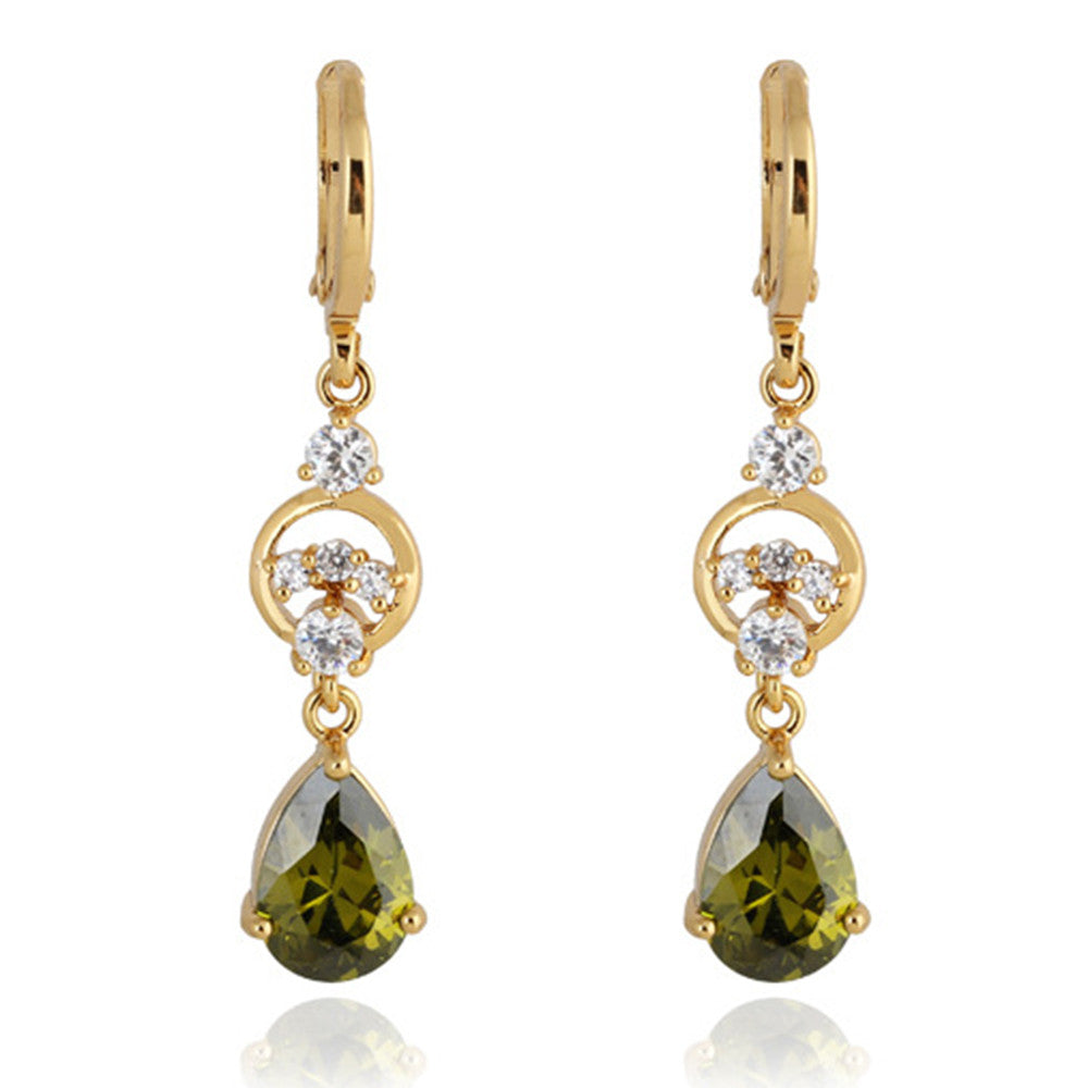 Water-drop Earrings 18K Gold Galvanized Zircon   green - Mega Save Wholesale & Retail - 1
