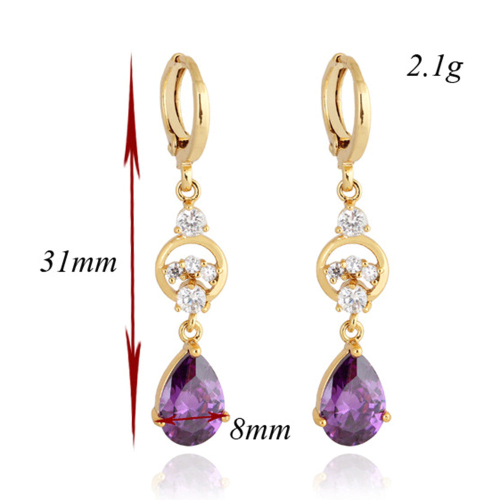 Water-drop Earrings 18K Gold Galvanized Zircon    purple - Mega Save Wholesale & Retail - 3