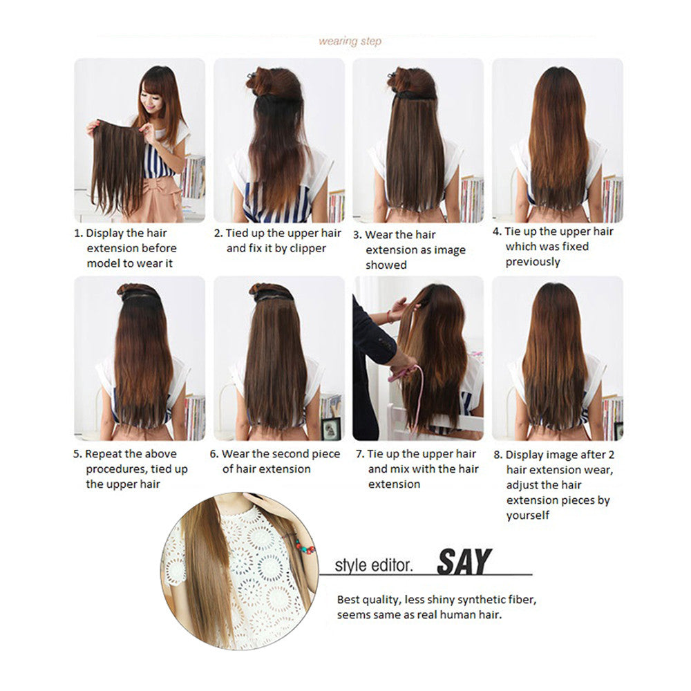 Five card piece 120g high temperature wire synthetic hair Straight hair extension 60 # Seamless wig curtain Highlights   #60 - Mega Save Wholesale & Retail - 3