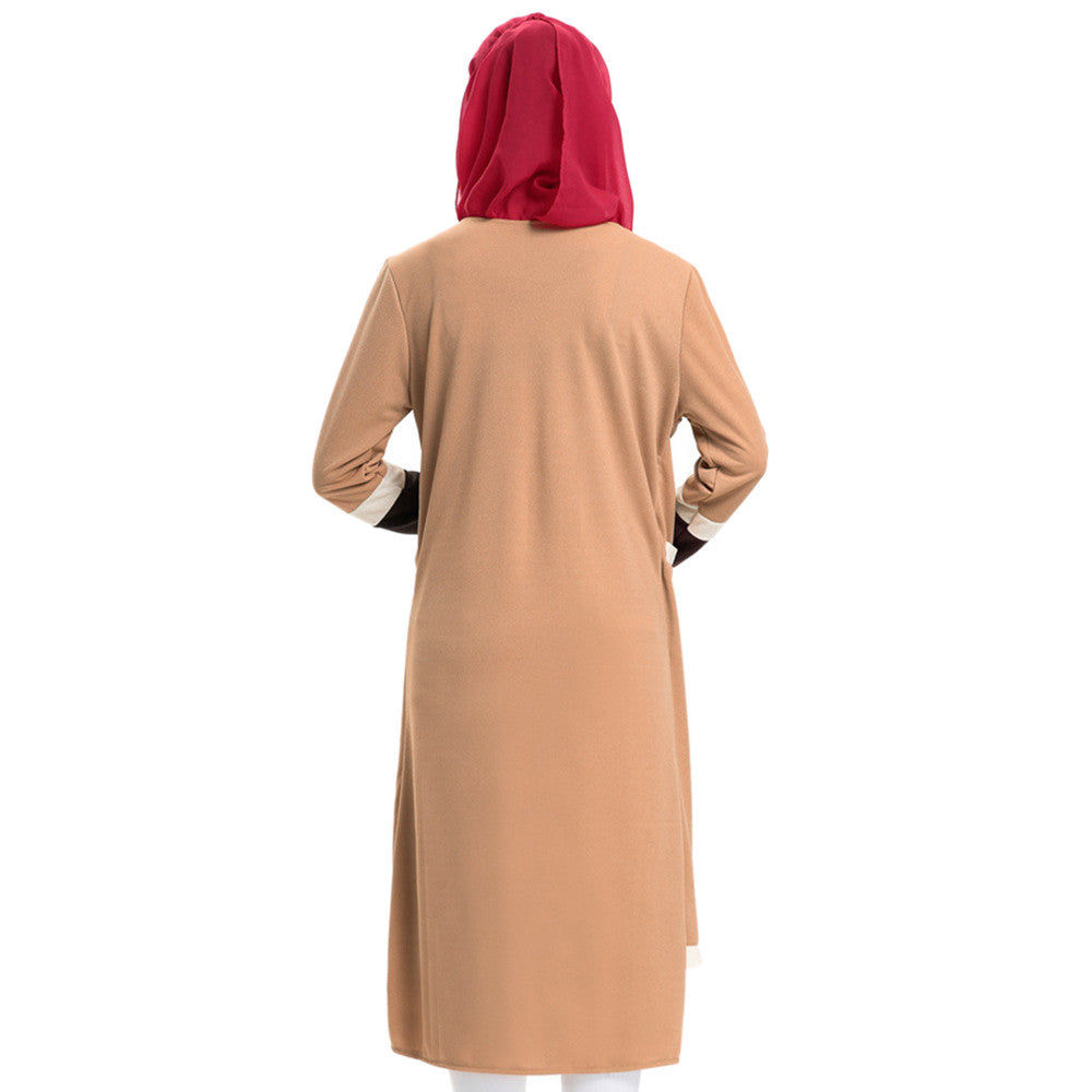 Muslim Short Dress Long Sleeve Knit Fake 2pcs Suit   coffee - Mega Save Wholesale & Retail - 3