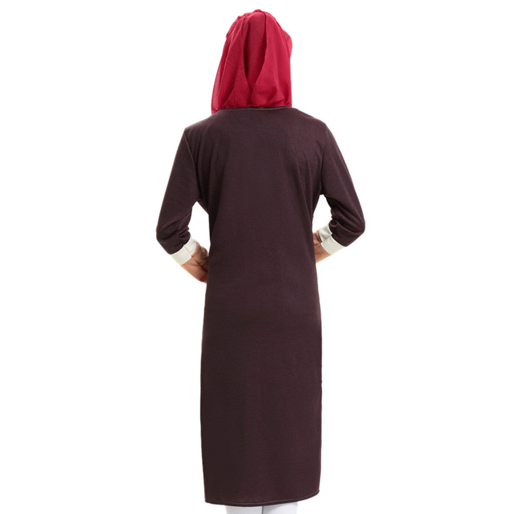 Muslim Short Dress Long Sleeve Knit Fake 2pcs Suit   flax - Mega Save Wholesale & Retail - 3