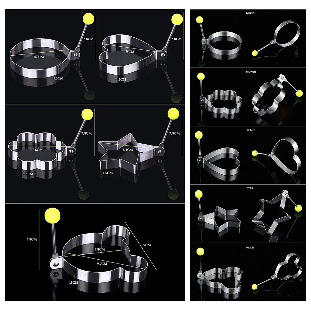 Thick stainless steel omelette Model breakfast egg fried egg ring love Mickey type of bread mold 5 sets   Star - Mega Save Wholesale & Retail - 2
