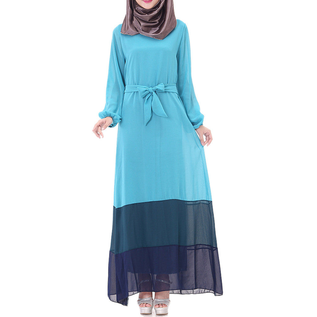 Muslim Motley Long Dress Chiffon Robe   sky blue - Mega Save Wholesale & Retail - 1
