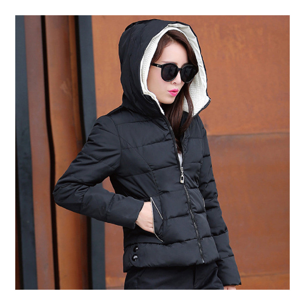 Winter Woman Slim Down Coat Splicing Short Chic   black   M - Mega Save Wholesale & Retail - 2