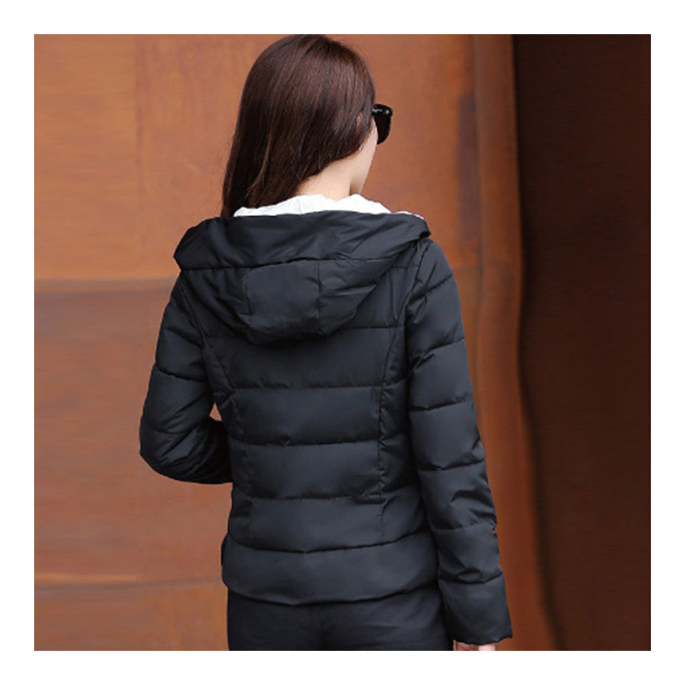 Winter Woman Slim Down Coat Splicing Short Chic   black   M - Mega Save Wholesale & Retail - 3