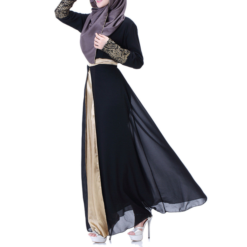 Muslim Long Dress Splicing Chiffon   black - Mega Save Wholesale & Retail - 2