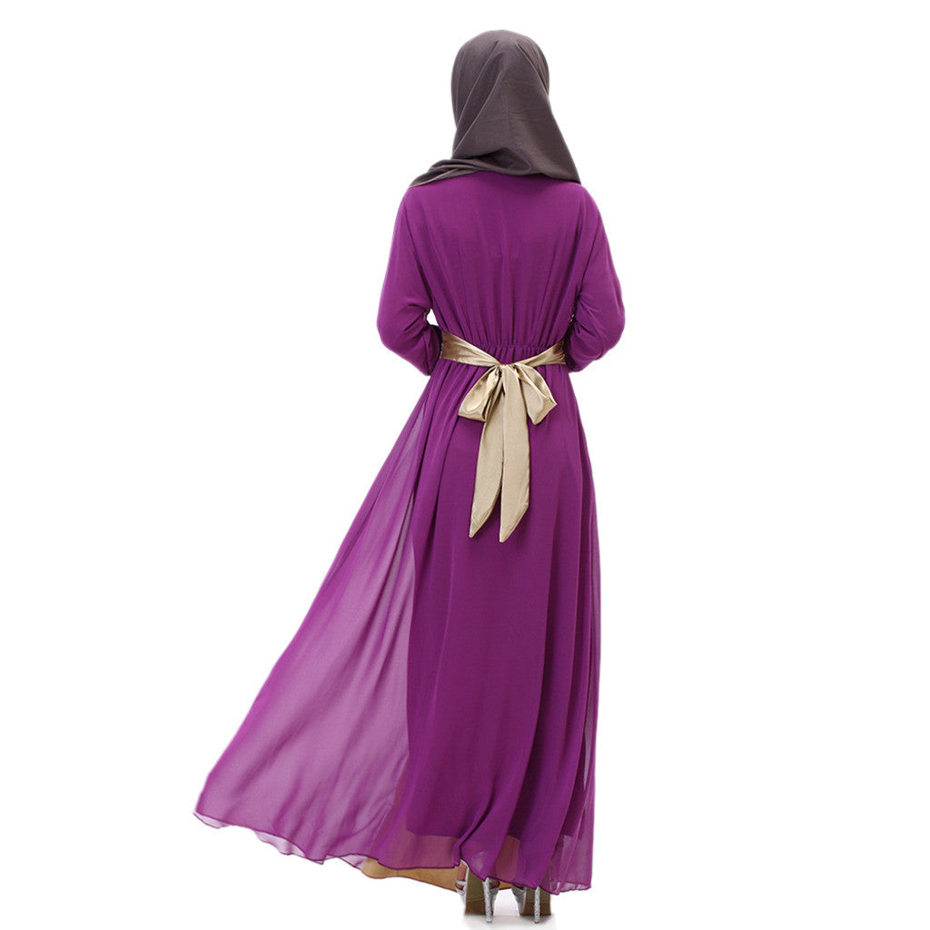 Muslim Long Dress Splicing Chiffon   purple - Mega Save Wholesale & Retail - 3