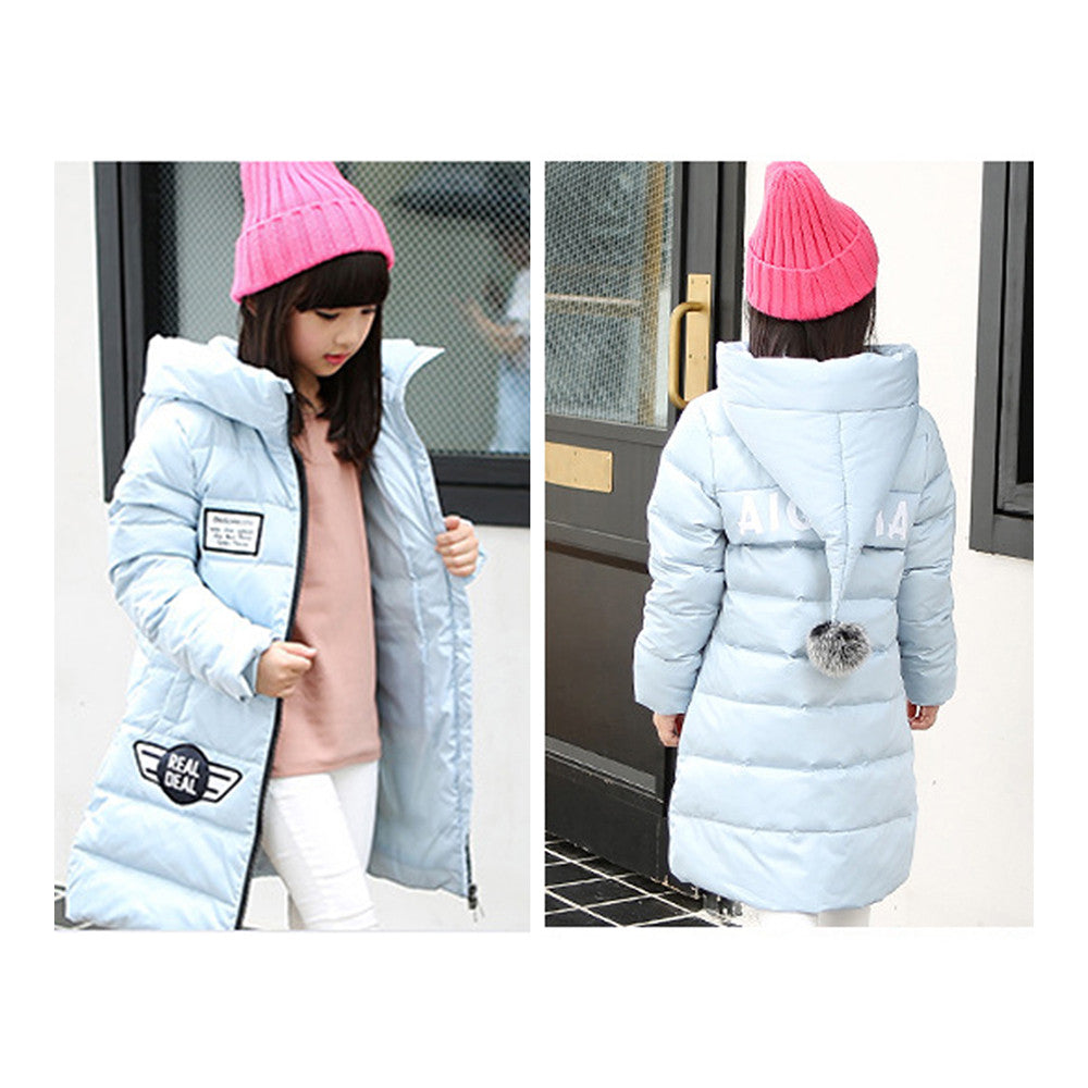 Winter Thick Warm Slim Middle Long Girl Down Coat    blue   130cm - Mega Save Wholesale & Retail - 3