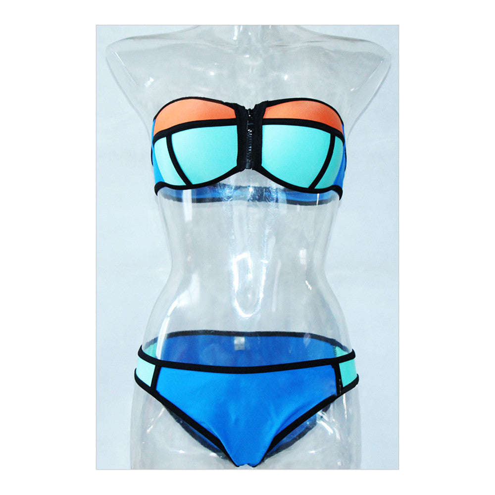 Swimwear Bikini Triangle Push-Ups Women   orange+blue  S - Mega Save Wholesale & Retail - 1