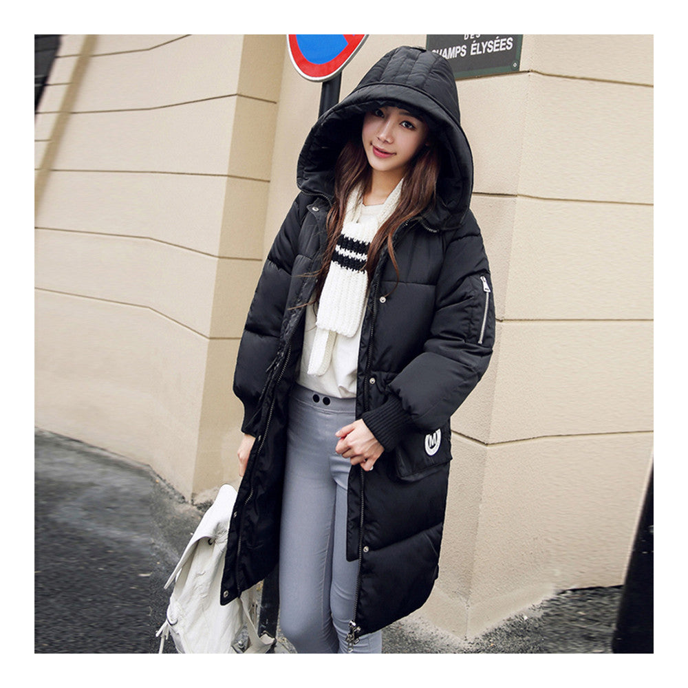 Winter Hoodied Loose Middle Long Down Coat    black    S - Mega Save Wholesale & Retail - 1