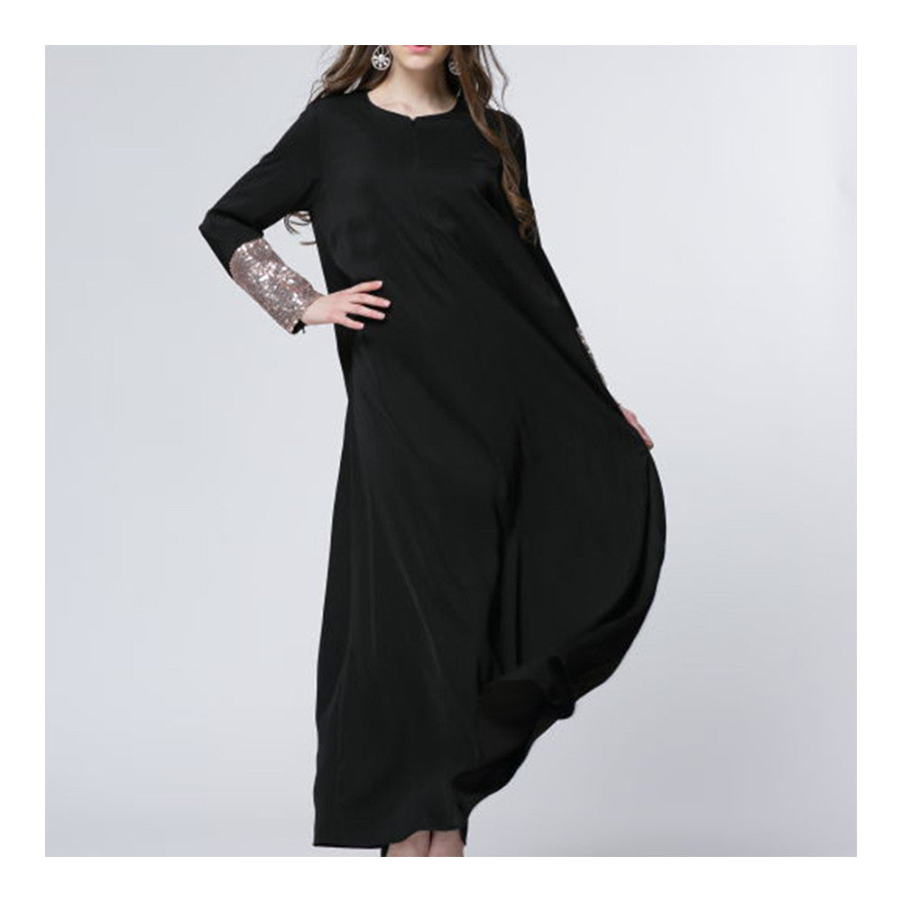 Muslim Garments Paillette Sleeve Dress   black   M