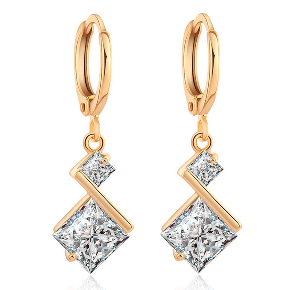 Stylish Square Zircon Earrings   gold plated white zircon - Mega Save Wholesale & Retail - 1