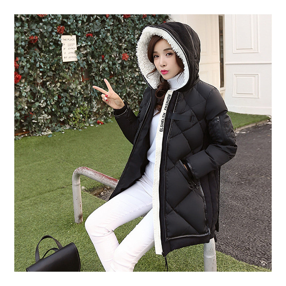 Winter Woman Loose Thick Warm Down Coat Middle Long   black   S - Mega Save Wholesale & Retail - 2