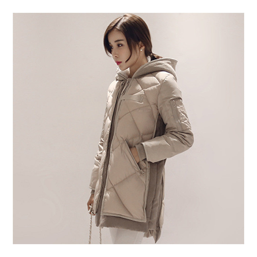 Down Coat Woman Middle Long Hoodied Slim Winter     beige    S - Mega Save Wholesale & Retail - 2