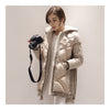 Down Coat Woman Middle Long Hoodied Slim Winter     beige    S - Mega Save Wholesale & Retail - 3