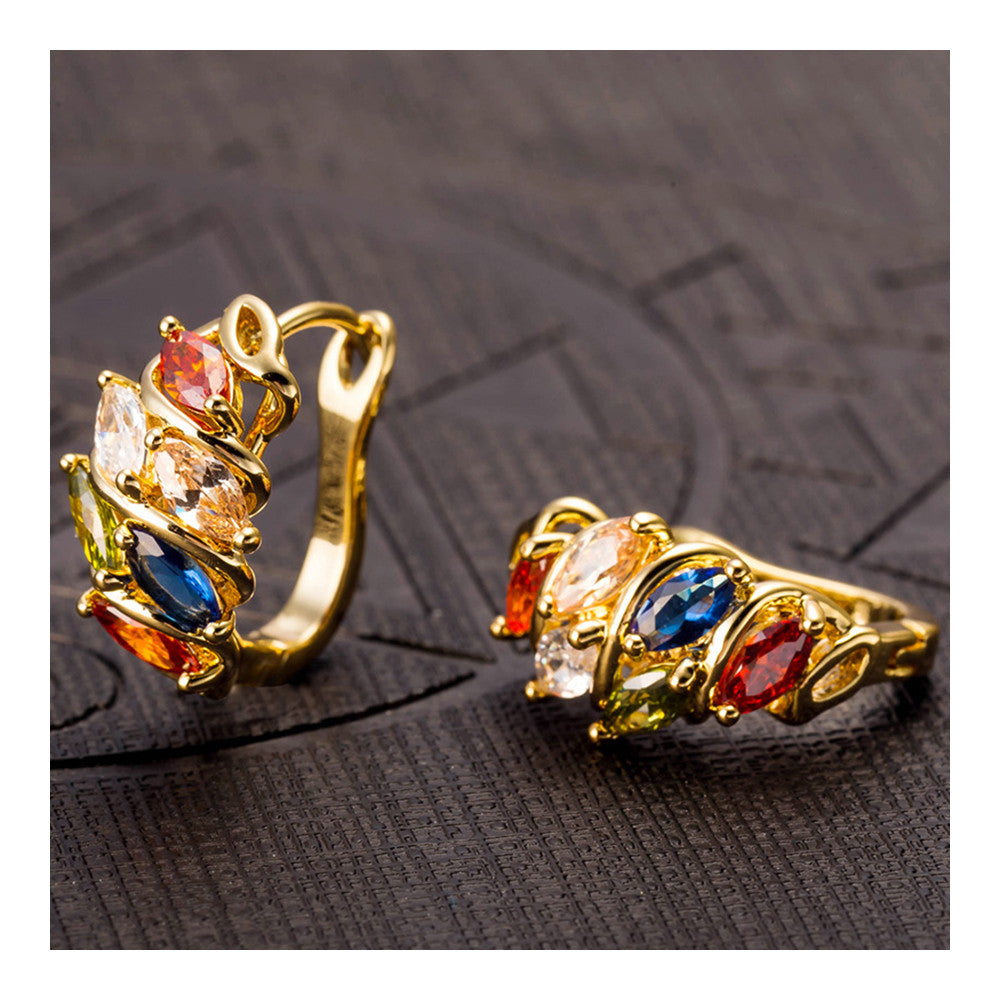 Earrings Galvanized Gold Diamanted with Zircon   gold plated colorful zircon - Mega Save Wholesale & Retail - 2