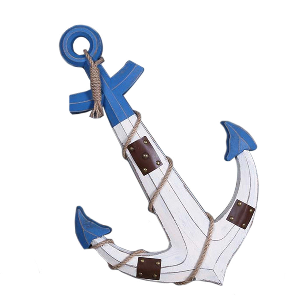 Wood Wall Hanging Decoration Anchor Mediterranean Style   white - Mega Save Wholesale & Retail