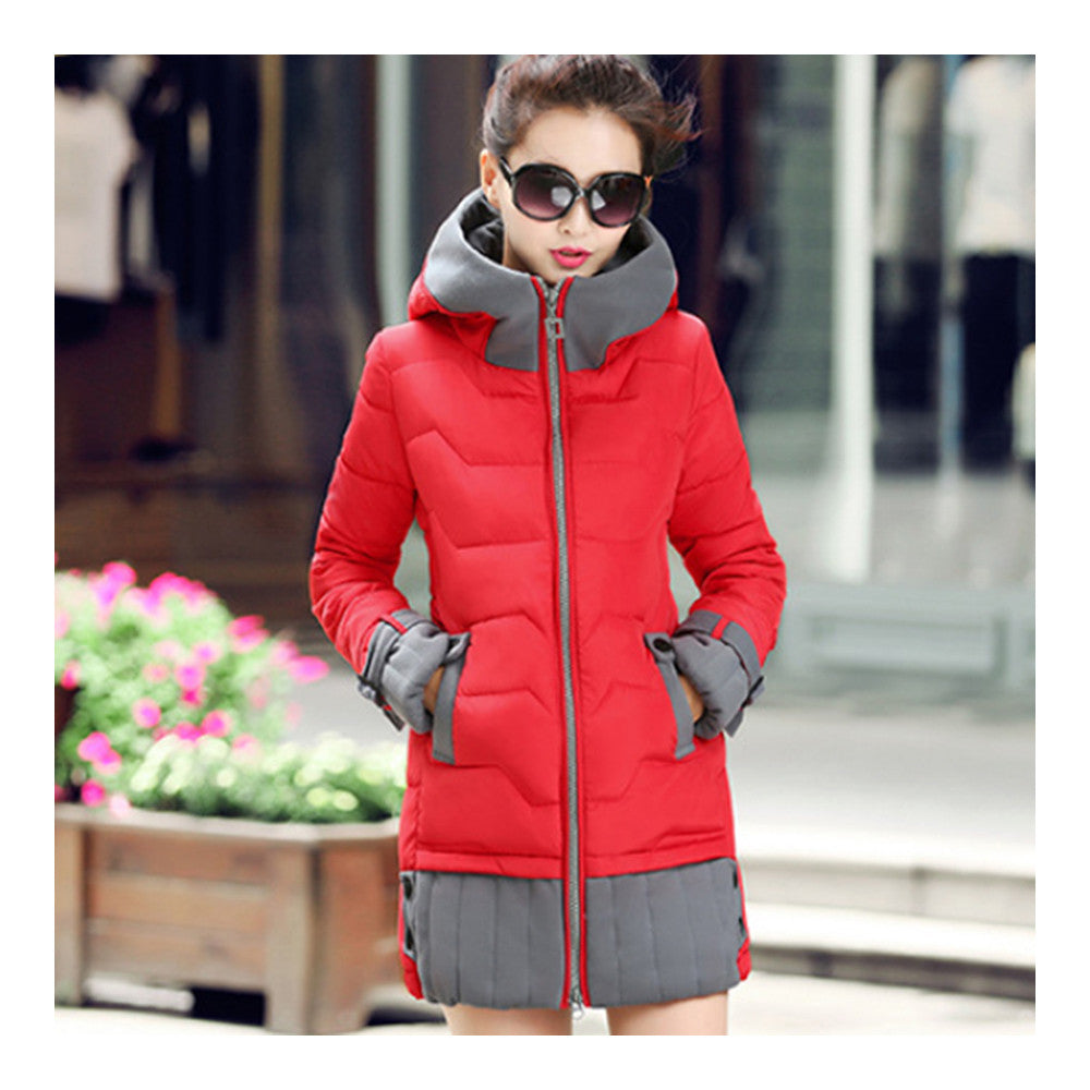 Down Coat Woman Thick Warm Hoodied   bright red   L - Mega Save Wholesale & Retail - 2