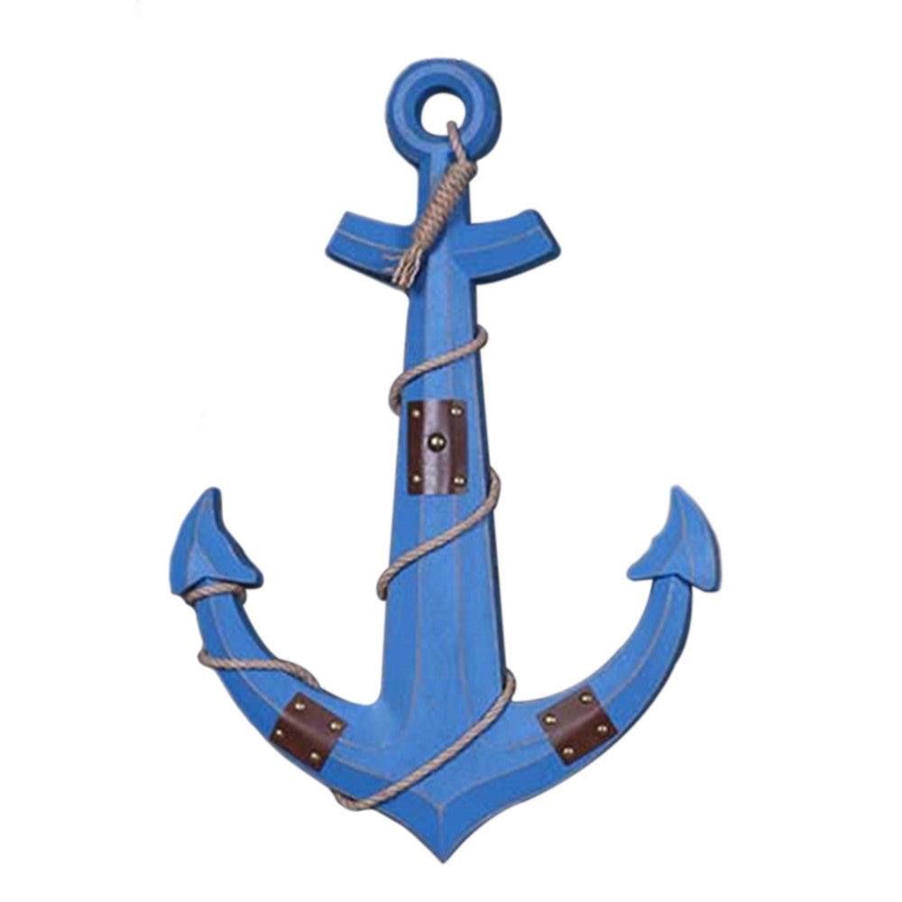 Wood Wall Hanging Decoration Anchor Mediterranean Style   blue - Mega Save Wholesale & Retail