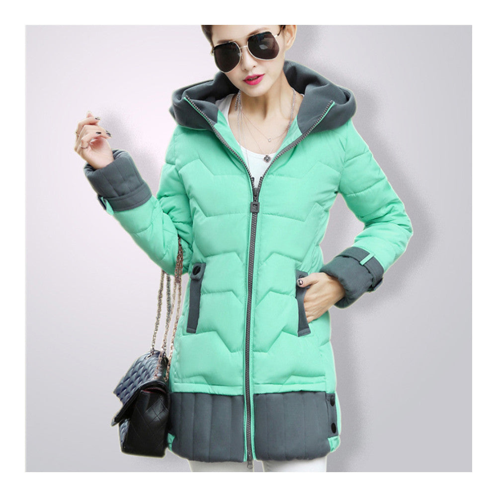 Down Coat Woman Thick Warm Hoodied   water blue   L - Mega Save Wholesale & Retail - 1