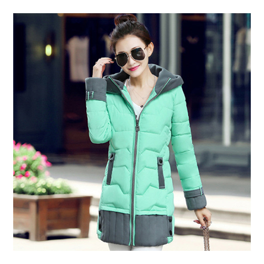 Down Coat Woman Thick Warm Hoodied   water blue   L - Mega Save Wholesale & Retail - 2