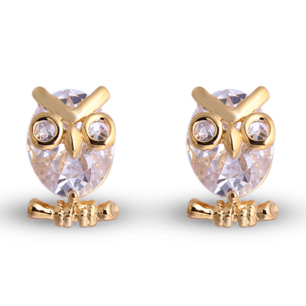 Cute Little Bird Zircon 18K Gold Galvanized Ear Studs   white - Mega Save Wholesale & Retail - 1
