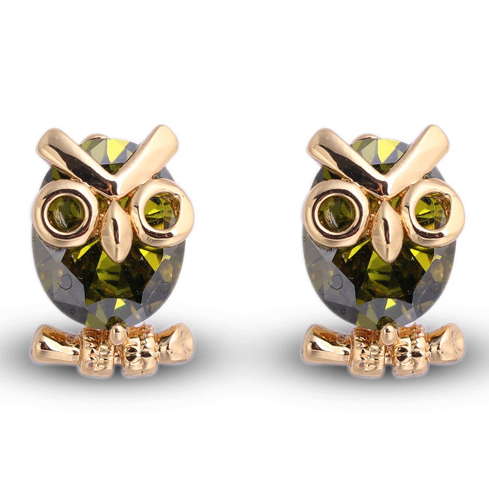Cute Little Bird Zircon 18K Gold Galvanized Ear Studs   green - Mega Save Wholesale & Retail - 1