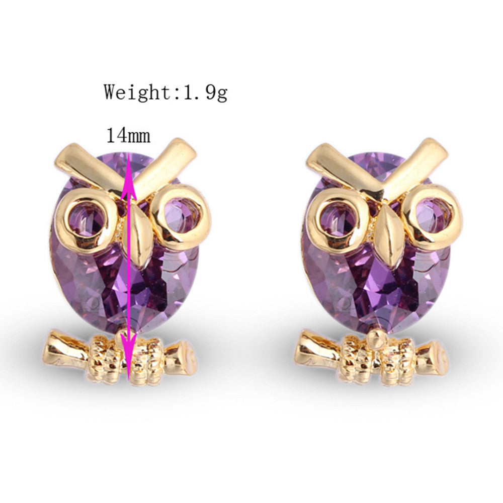 Cute Little Bird Zircon 18K Gold Galvanized Ear Studs   purple - Mega Save Wholesale & Retail - 3