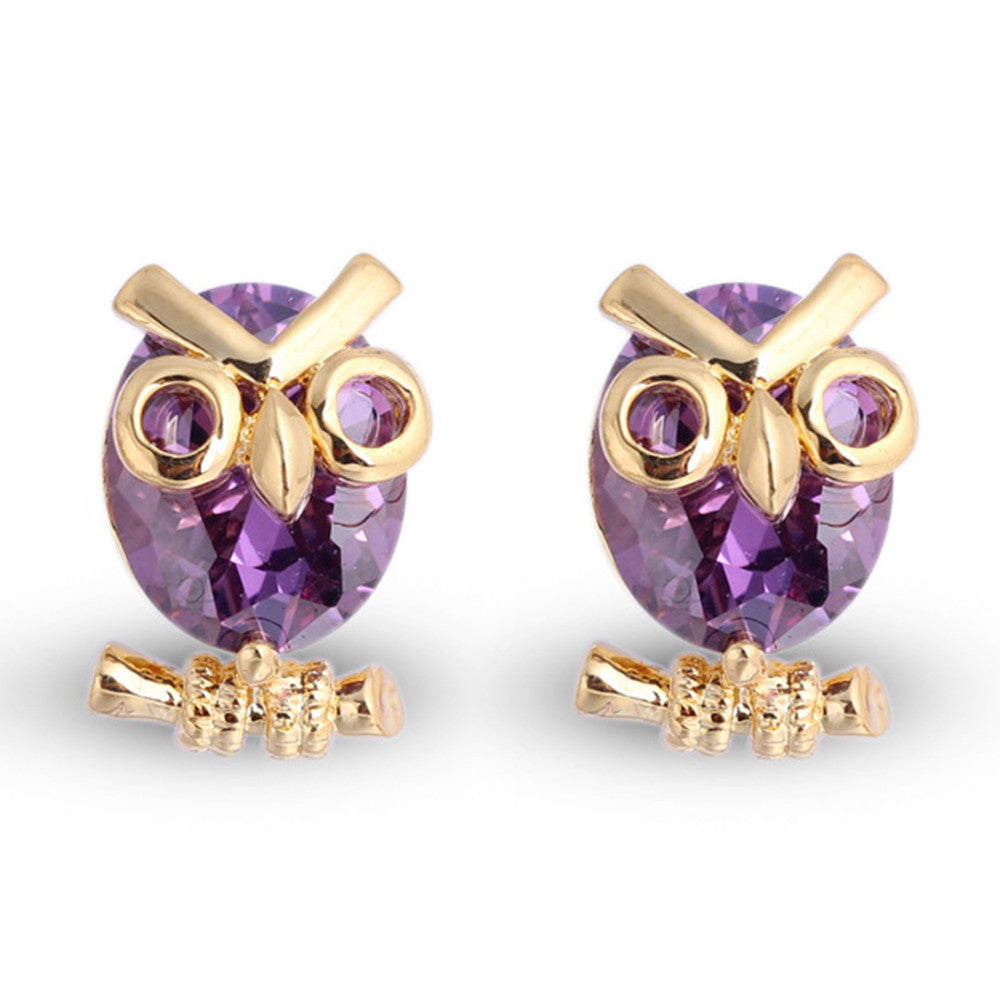 Cute Little Bird Zircon 18K Gold Galvanized Ear Studs   purple - Mega Save Wholesale & Retail - 1
