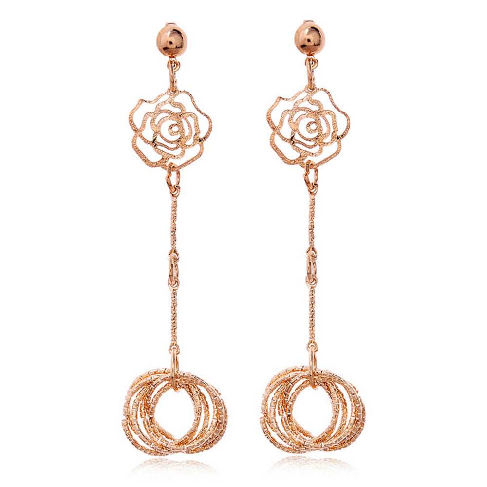 Vintage Long Exaggerated Earrings Rose Flower Circles - Mega Save Wholesale & Retail - 1