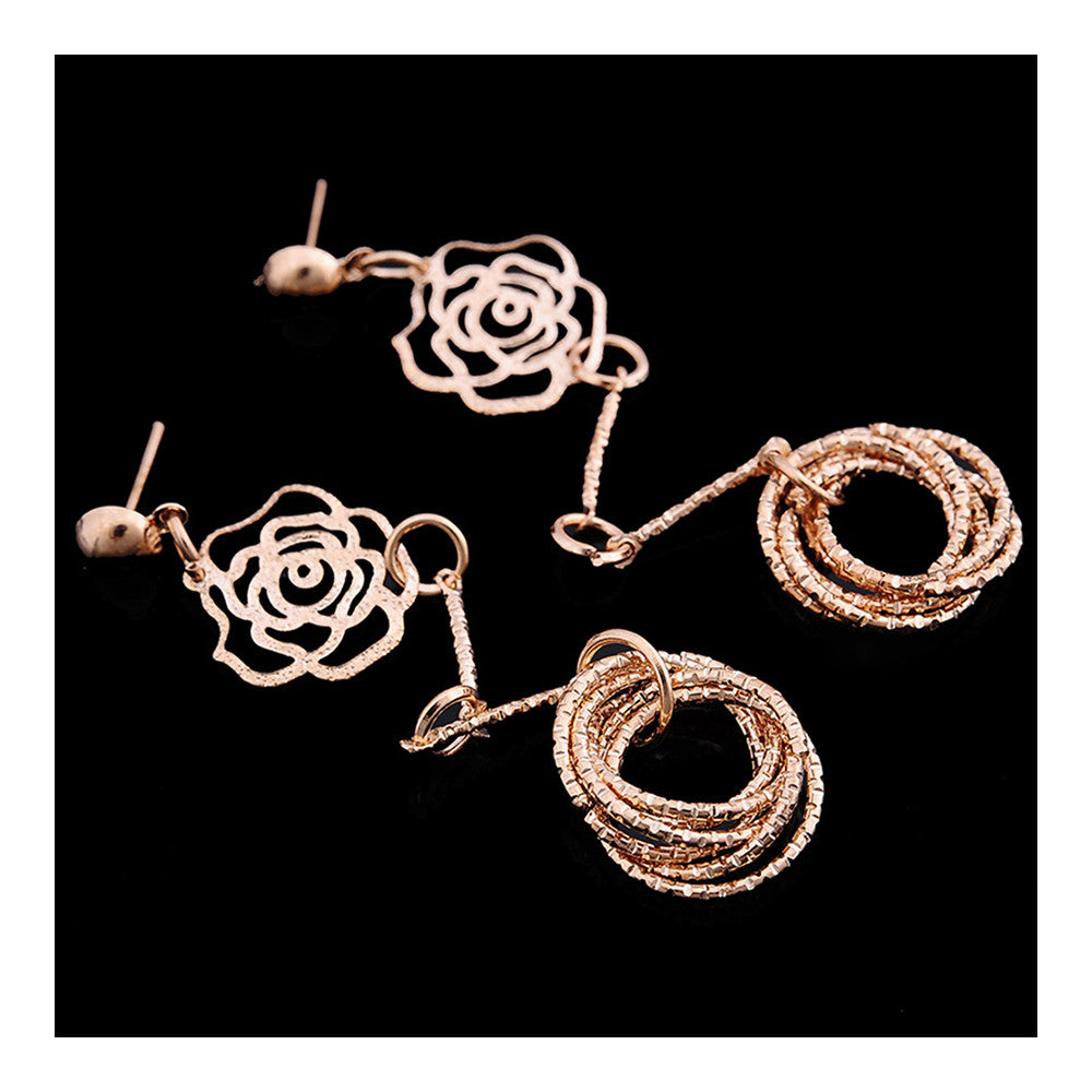 Vintage Long Exaggerated Earrings Rose Flower Circles - Mega Save Wholesale & Retail - 3