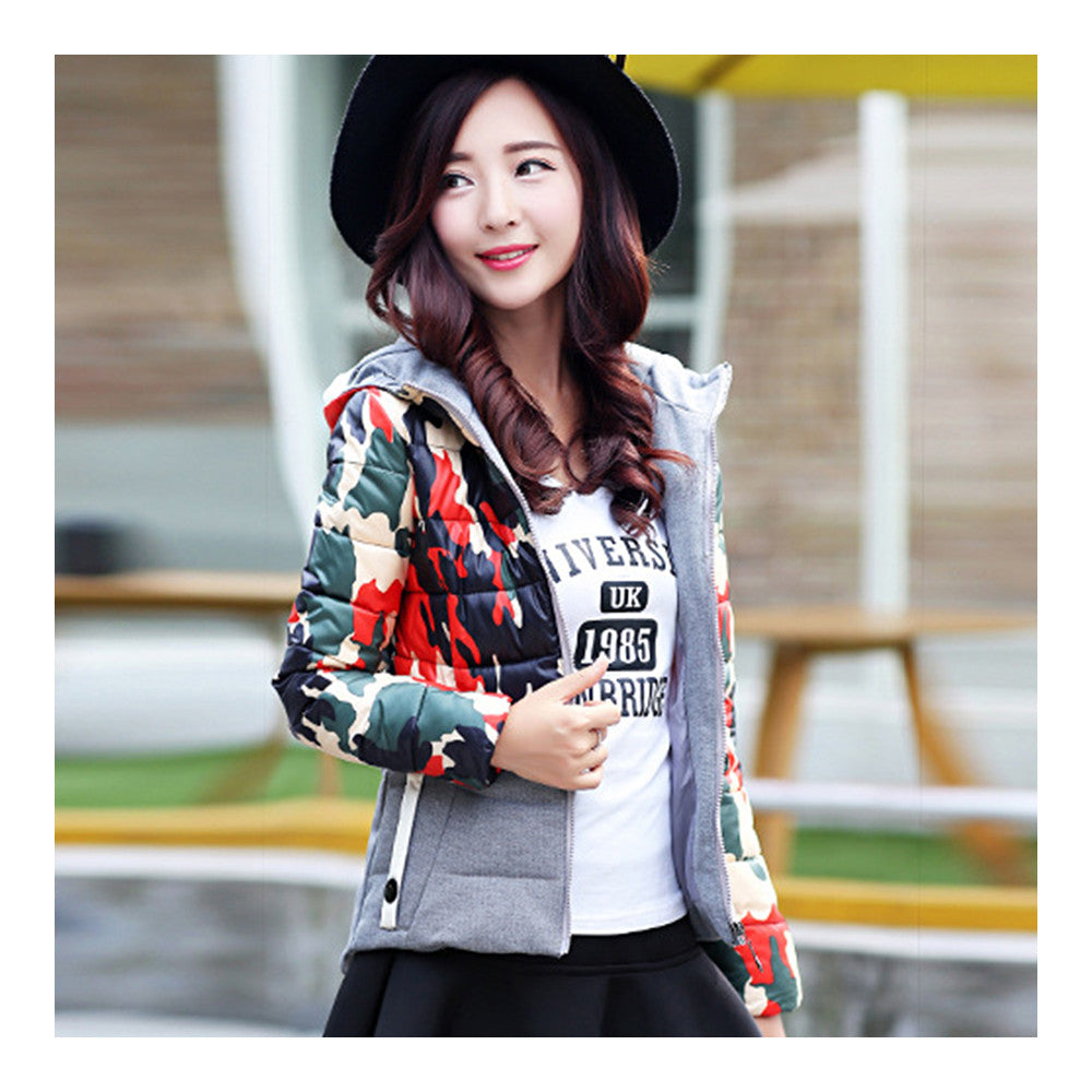 Light Thin Down Coat Hoodied Camouflage Short   red   M - Mega Save Wholesale & Retail - 2