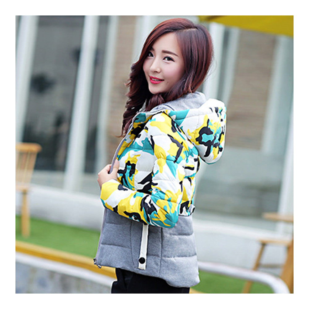 Light Thin Down Coat Hoodied Camouflage Short   yellow  M - Mega Save Wholesale & Retail - 3