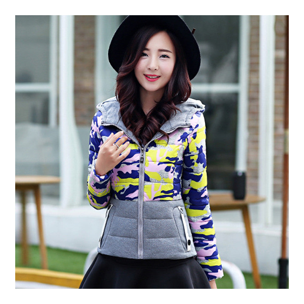 Light Thin Down Coat Hoodied Camouflage Short   blue   M - Mega Save Wholesale & Retail - 2